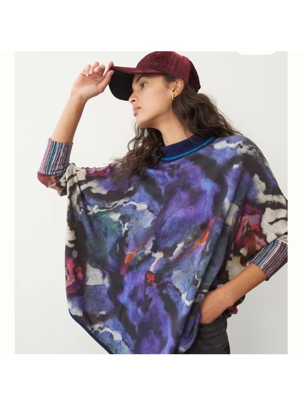 Anthropologie Conditions Apply Multicolor Tie-Dye Watercolor Sweater Poncho